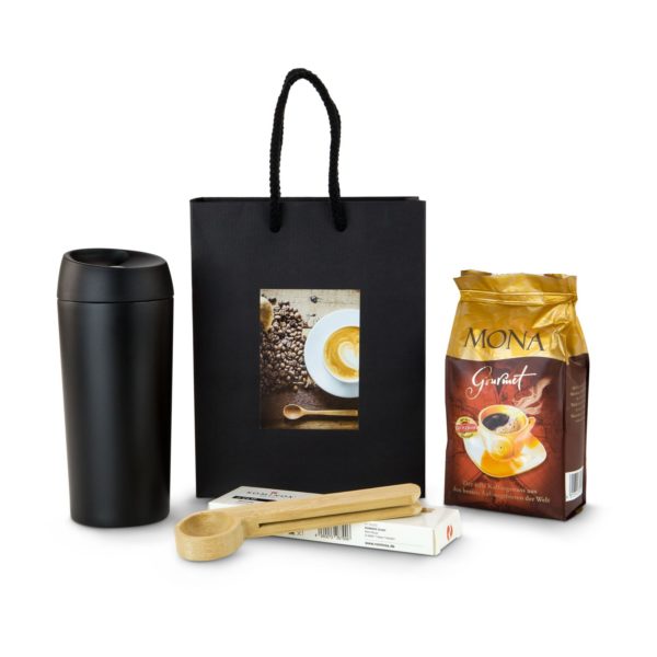 Geschenkset Kaffee Deluxe mit Becher und 2in1 Kaffeelöffel
