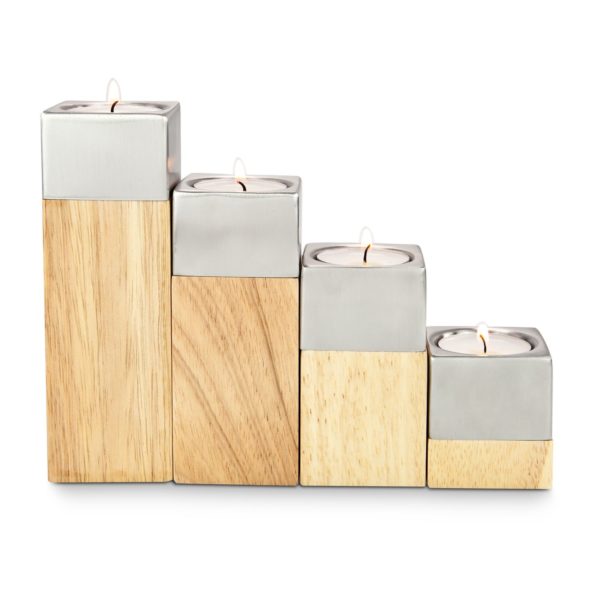 Kerzen - Quartett aus Holz mit Duftkerzen