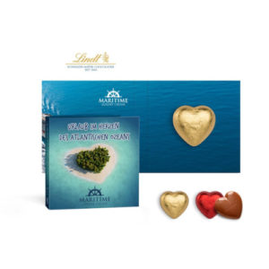 Werbekarte mit Lindt Schokoladen Herz 5g
