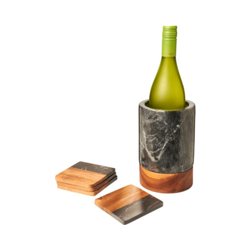 Weinkühler aus Marmor und Holz
