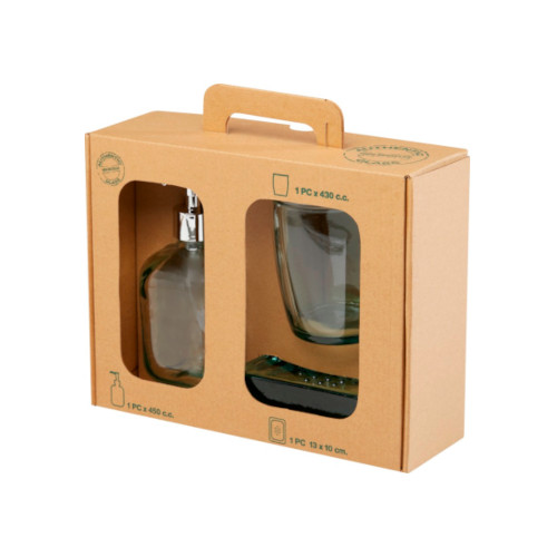 3-teiliges Badezimmer-Set aus recyceltem Glas Verpackung