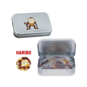 Blechdose mit Haribo Colafläschchen