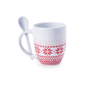 Keramiktasse winterliches Design mit Löffel