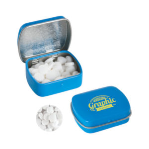 Kleine Blechdose mit Minties hellblau