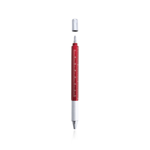 Kugelschreiber Sauris mit Wasserwaage und Schraubendreher rot