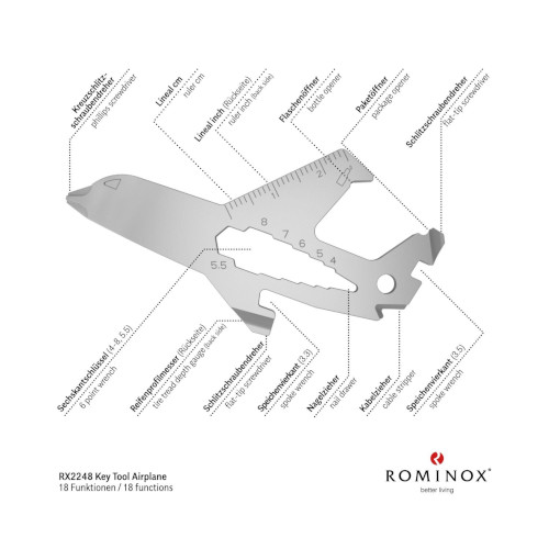 ROMINOX® Key Tool in Flugzeug Form mit 18 Funktionen