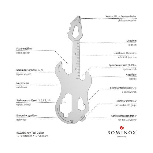 ROMINOX® Key Tool in Gitarren Form mit 19 Funktionen