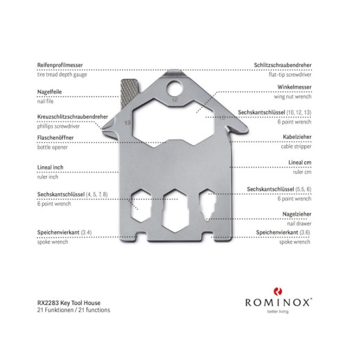 ROMINOX® Key Tool in Haus Form mit 21 Funktionen