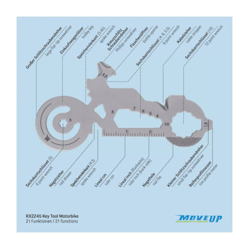 ROMINOX® Key Tool in Motorrad Form mit 21 Funktionen