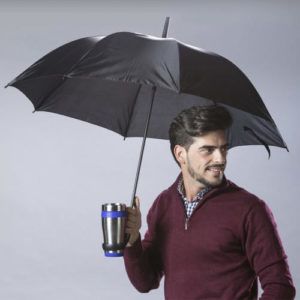 Regenschirm mit Getränkehalter - Griff schwarz