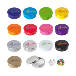 Runde Click-Blechdose mit Minites Digitaldruck Farbübersicht