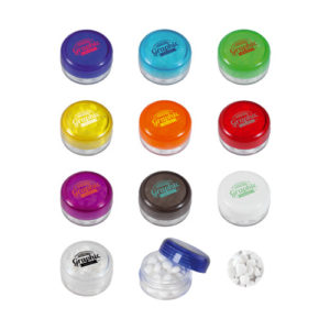 Runde Plastikdose mit Minties Farbübersicht