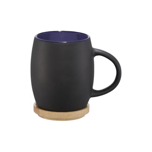 Tasse mit Holz Untersetzer schwarz-blau