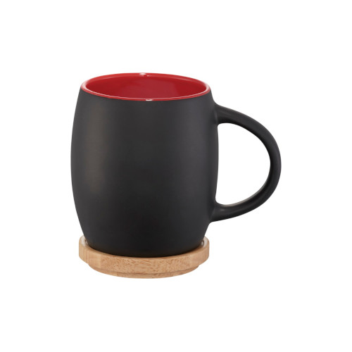 Tasse mit Holz Untersetzer schwarz-rot