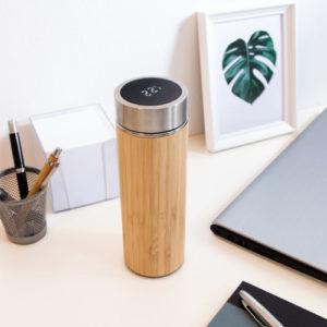 Thermoskanne Bambus mit digitalem Thermometer